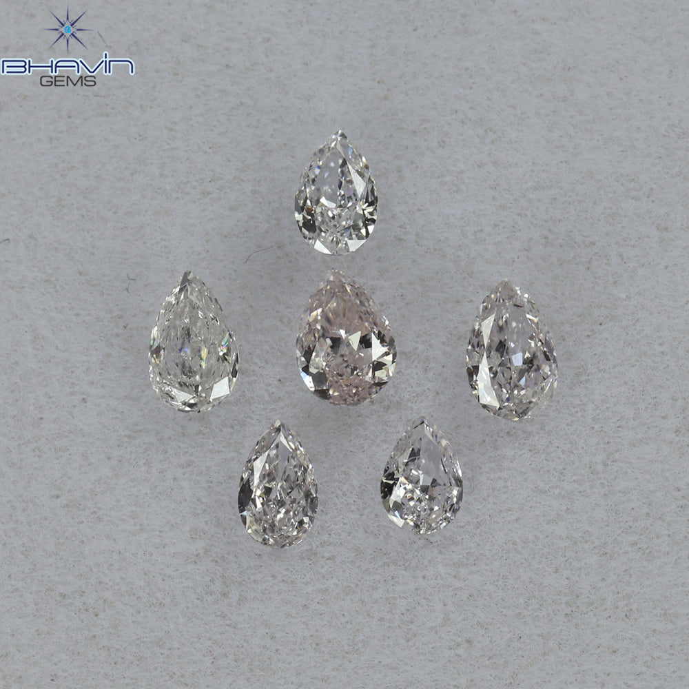 0.49 CT/6 Pcs Pear Shape Natural Diamond Pink Color SI Clarity (3.82 MM)