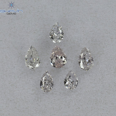 0.49 CT/6 Pcs Pear Shape Natural Diamond Pink Color SI Clarity (3.82 MM)