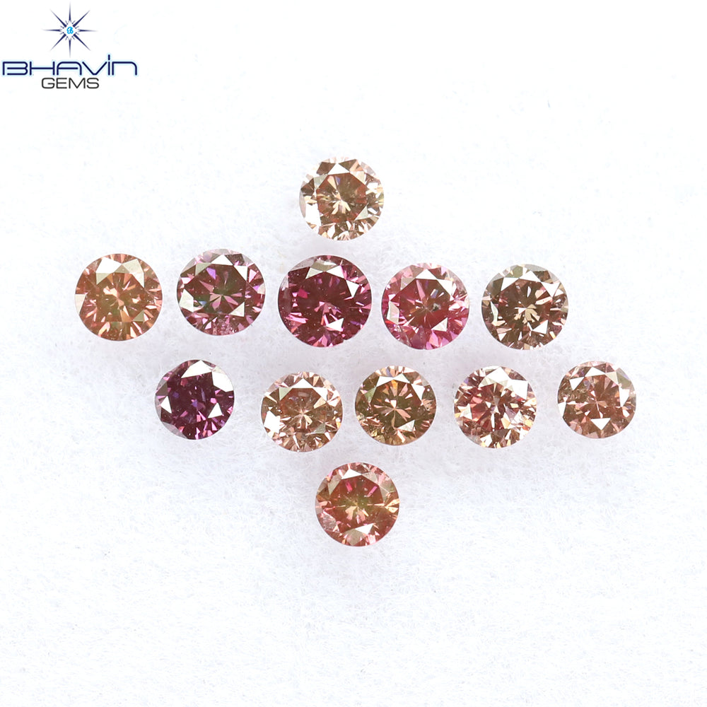 0.39 CT/12 Pcs Round Shape Natural Loose Diamond Pink Color VS-SI Clarity (2.25 MM)
