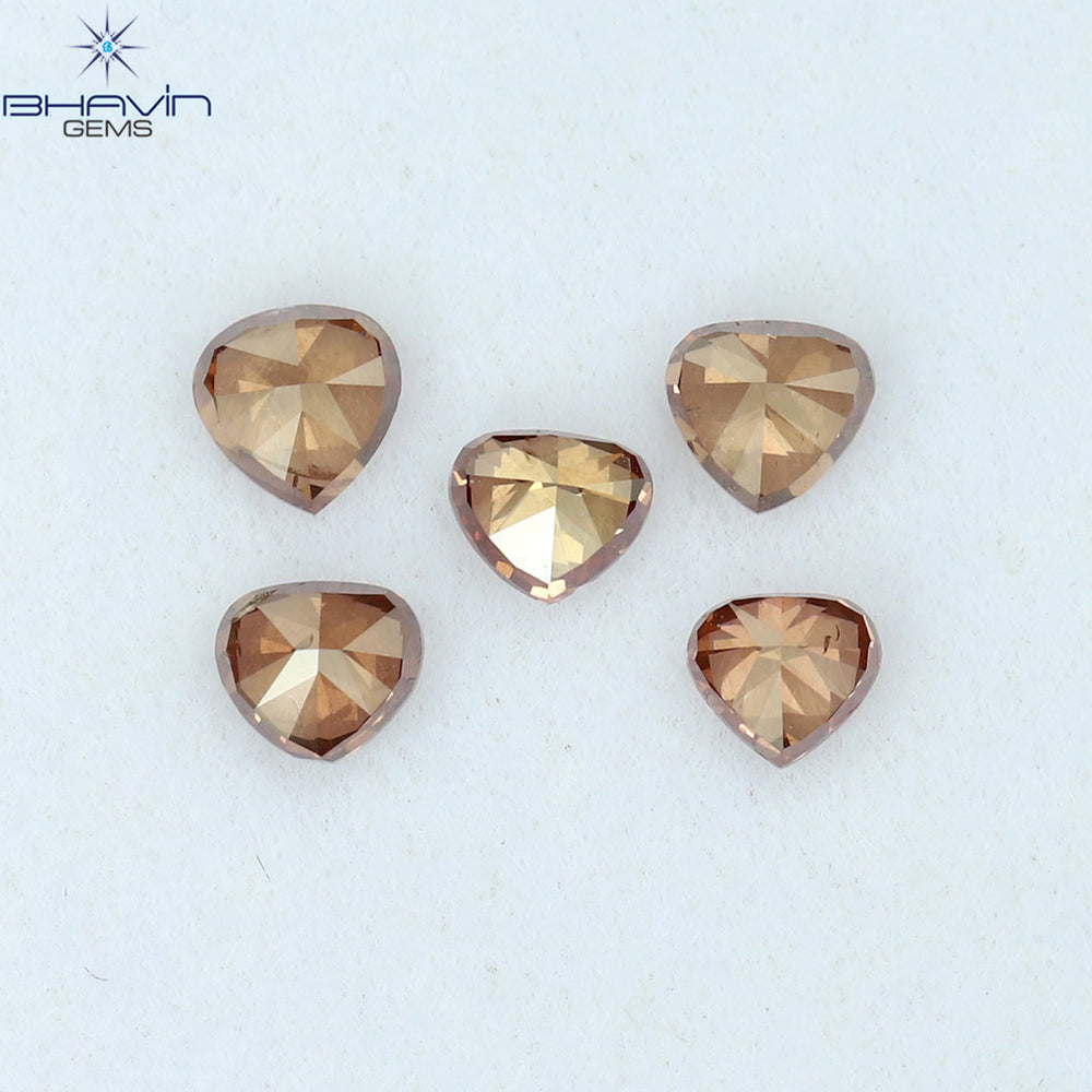 0.64 CT/5 Pcs Heart Shape Natural Loose Diamond Pink Color SI1 Clarity (3.20 MM)