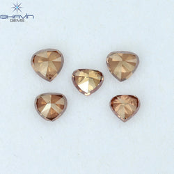 0.64 CT/5 Pcs Heart Shape Natural Loose Diamond Pink Color SI1 Clarity (3.20 MM)