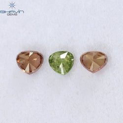 0.51 CT/3 Pcs Heart Shape Enhanced Pink Green Color Natural Loose Diamond I1 Clarity (3.20 MM)