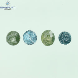 0.62 CT/4 Pcs Round Rough Shape Green Blue Natural Loose Diamond I3 Clarity (3.70 MM)