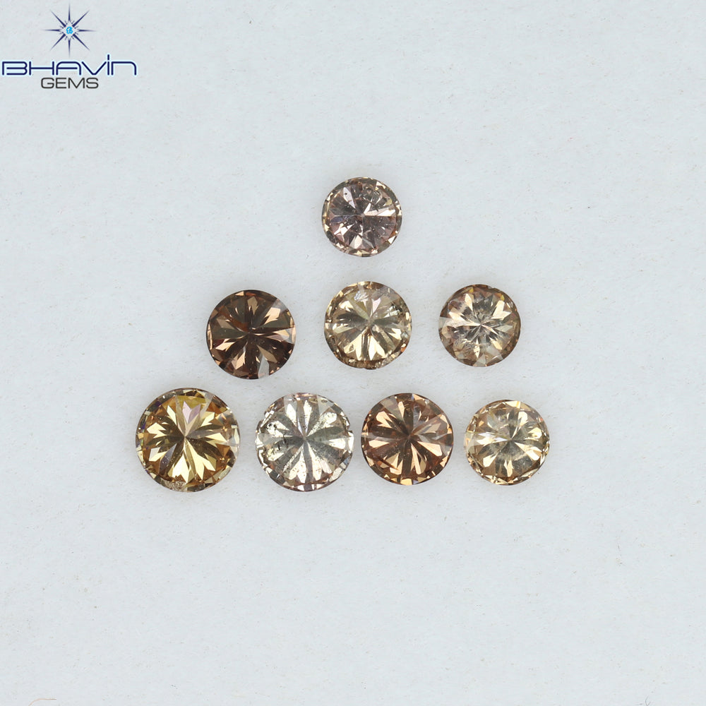 0.61 CT/8 Pcs Round Shape Natural Loose Diamond Brown Pink (Argyle) Color SI Clarity (3.15 MM)