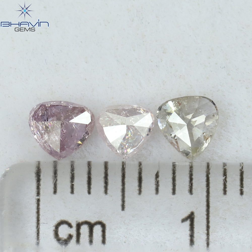 0.50 CT/3 PCS Heart Shape Natural Diamond Pink Color I2 Clarity (3.95 MM)