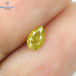 0.30 CT Pear Shape Natural Diamond Enhanced Yellow Color I2 Clarity (5.51 MM)