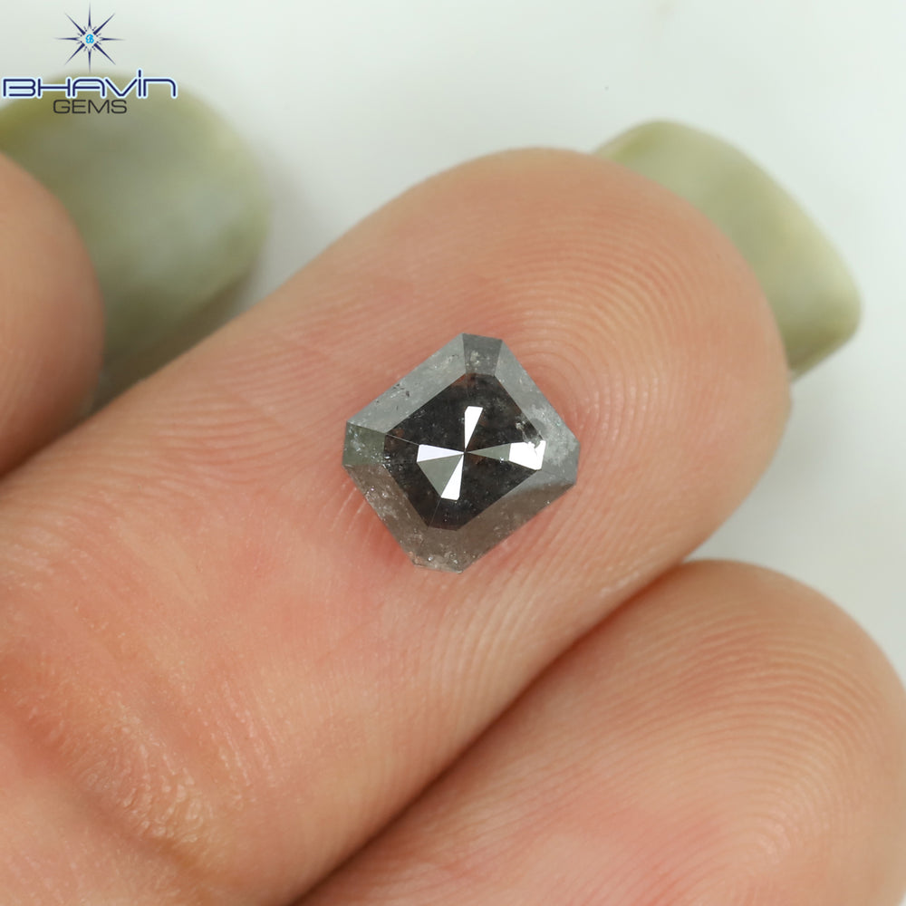 1.00 CT アッシャー シェイプ ナチュラル ダイヤモンド ソルト アンド ペッパー カラー I3 クラリティ (5.72 MM)
