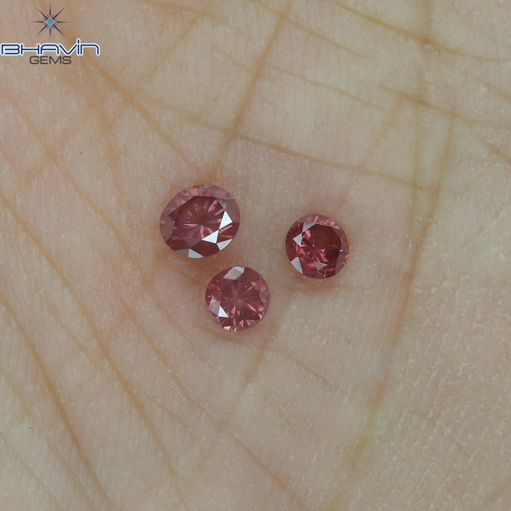 0.28 CT/3 PCS Round Diamond Pink Color Natural Diamond I1 Clarity (3.25 MM)