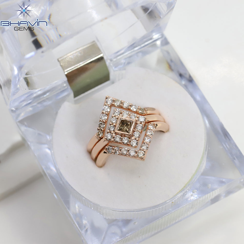 Princess Diamond Natural Diamond Ring Brown Color Gold Ring Engagement Ring