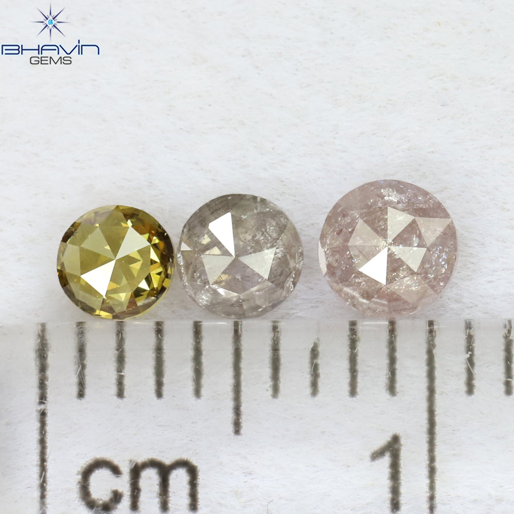 0.43 CT/3 Pcs Round Rose Cut Shape Natural Diamond Pink Color I3 Clarity (3.65 MM)