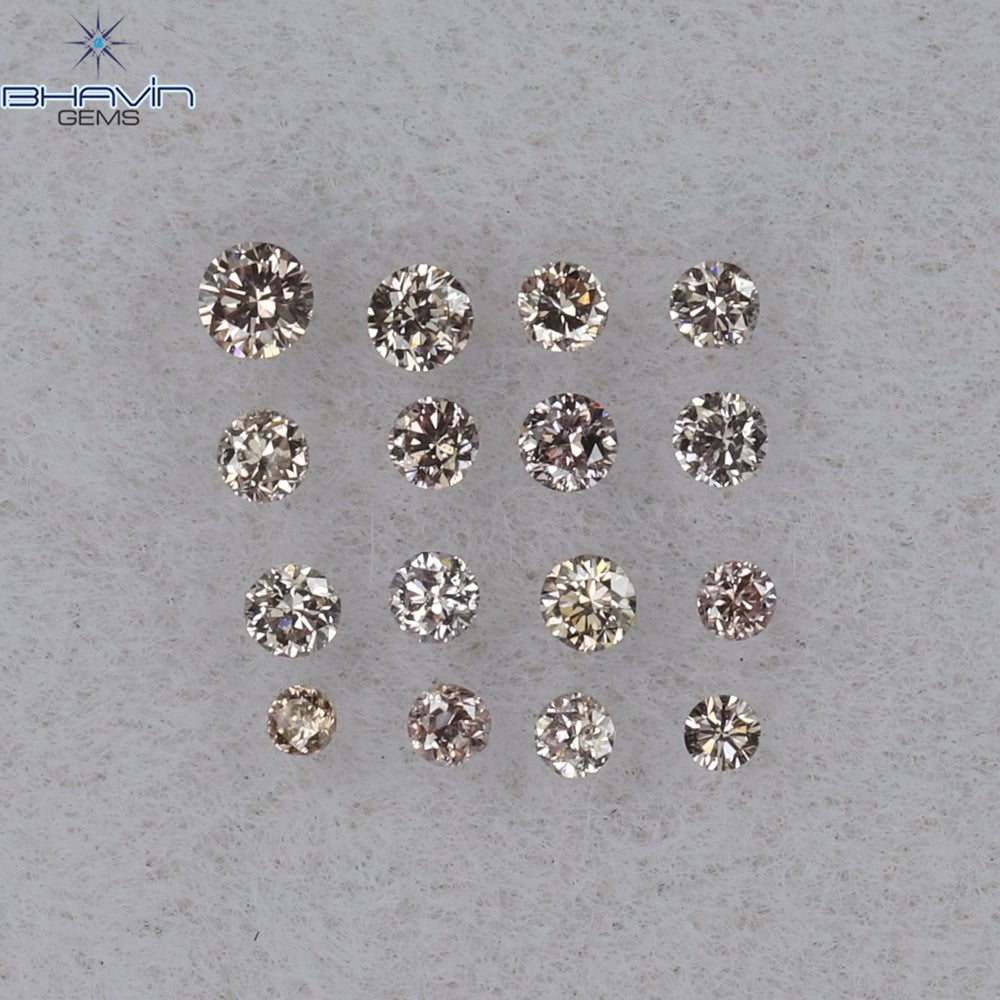 0.09 CT/16 Pcs Round Shape Natural Loose Diamond Brown Pink Argyle Color VS2 Clarity (1.40 MM)