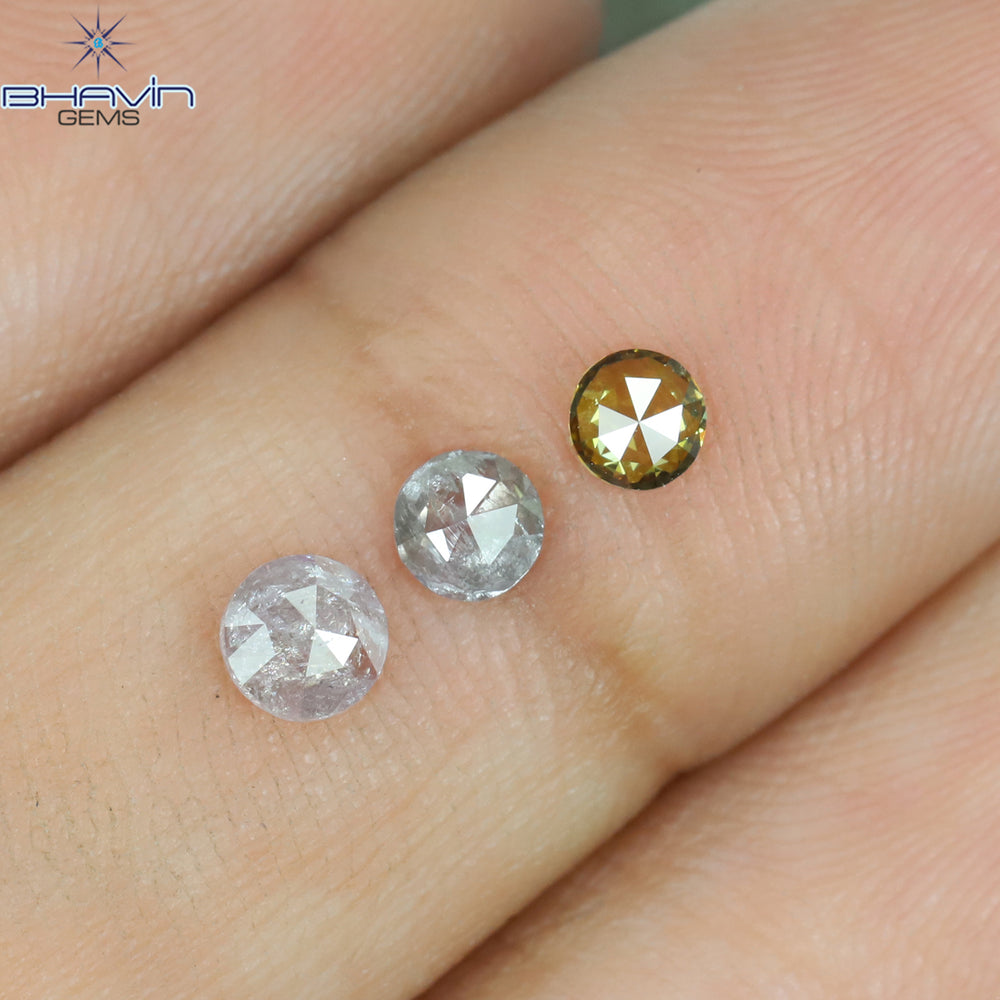 0.43 CT/3 Pcs Round Rose Cut Shape Natural Diamond Pink Color I3 Clarity (3.65 MM)