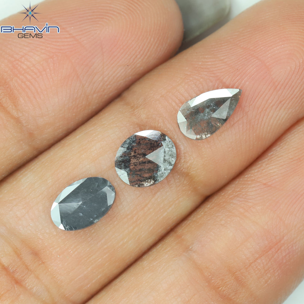 0.97 CT/3 Pcs Mix Slice Shape Natural Diamond  Salt And Pepper Color I3 Clarity (7.50 MM)