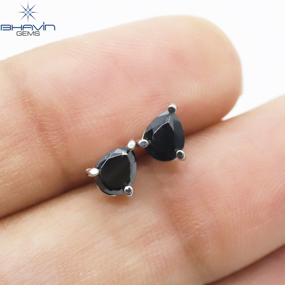 Pear Diamond White Gold Stud Earring Black Diamond Natural Loose Diamond Earring