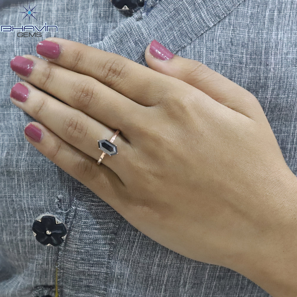 Hexagon Diamond Natural Diamond Ring Salt And Papper Diamond Gold Ring Engagement