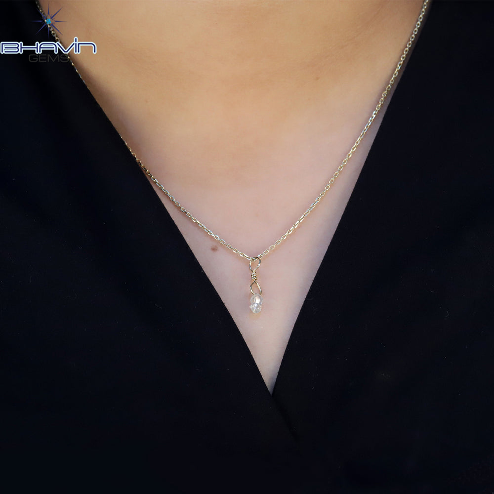 Diamond Pendant Rough Diamond White Gray Diamond Yellow Gold Pendant Bridal Necklace Pendant