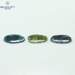 1.71 CT/3 Pcs Slice Shape Natural Diamond Blue Green Color I3 Clarity (8.01 MM)