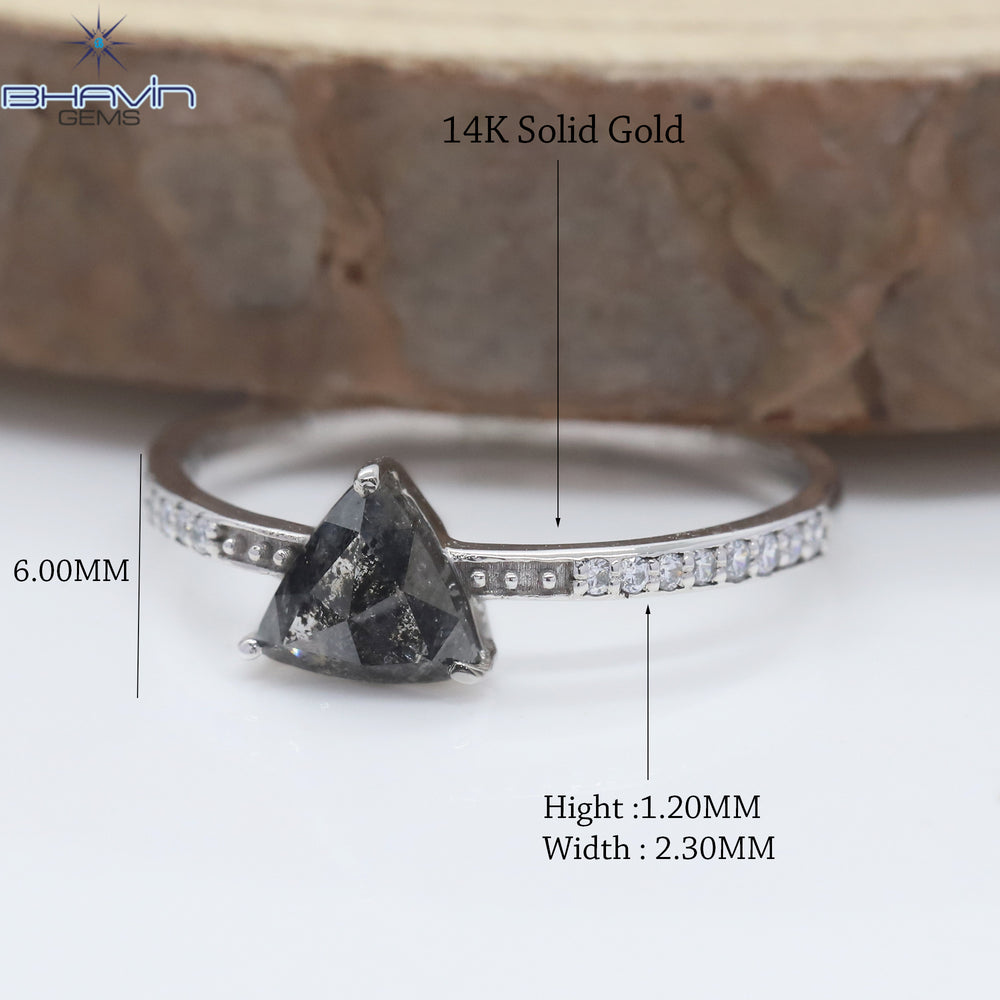 Triangle Diamond, Natural Diamond Ring, Salt And pepper Diamond, Gold Ring, Engagement Ring, Wedding Ring, Diamond Ring