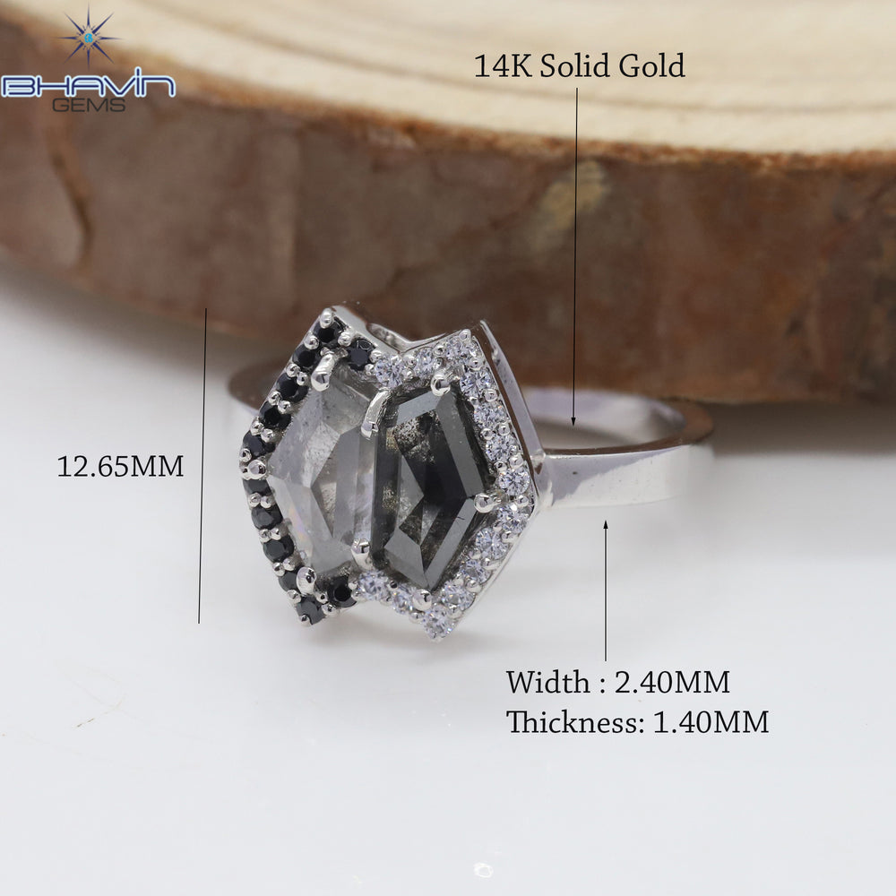 幾何学的なダイヤモンド、ソルト アンド ペッパー ダイヤモンド、天然ダイヤモンド リング、婚約指輪