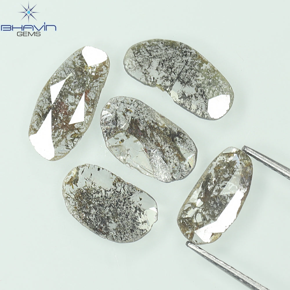 1.75 CT/5 Pcs Slice Shape Natural Diamond Salt And Pepper Color I3 Clarity (10.45 MM)