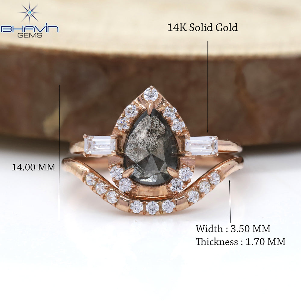 Pear Diamond Natural Diamond Ring Salt And Pepper Color Gold Ring Engagement Ring