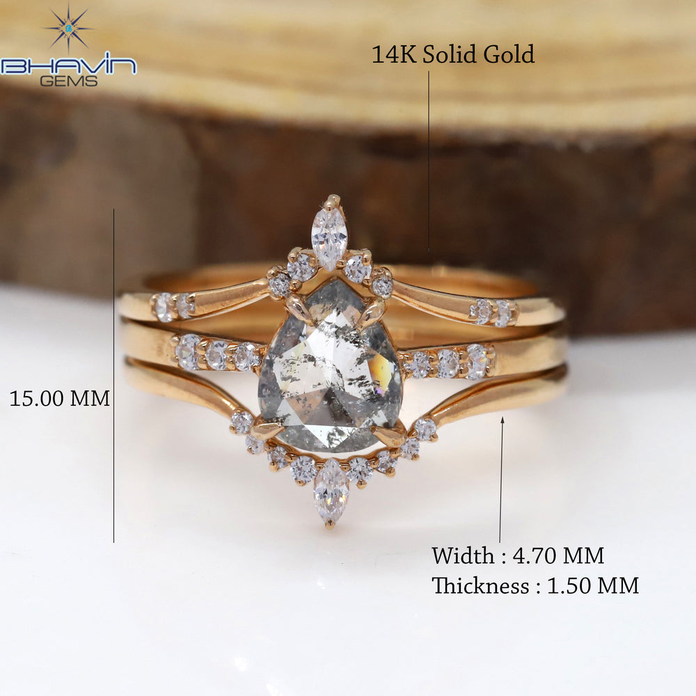 Pear Diamond Salt And Pepper Diamond Natural Diamond Ring Gold Ring Engagement Ring
