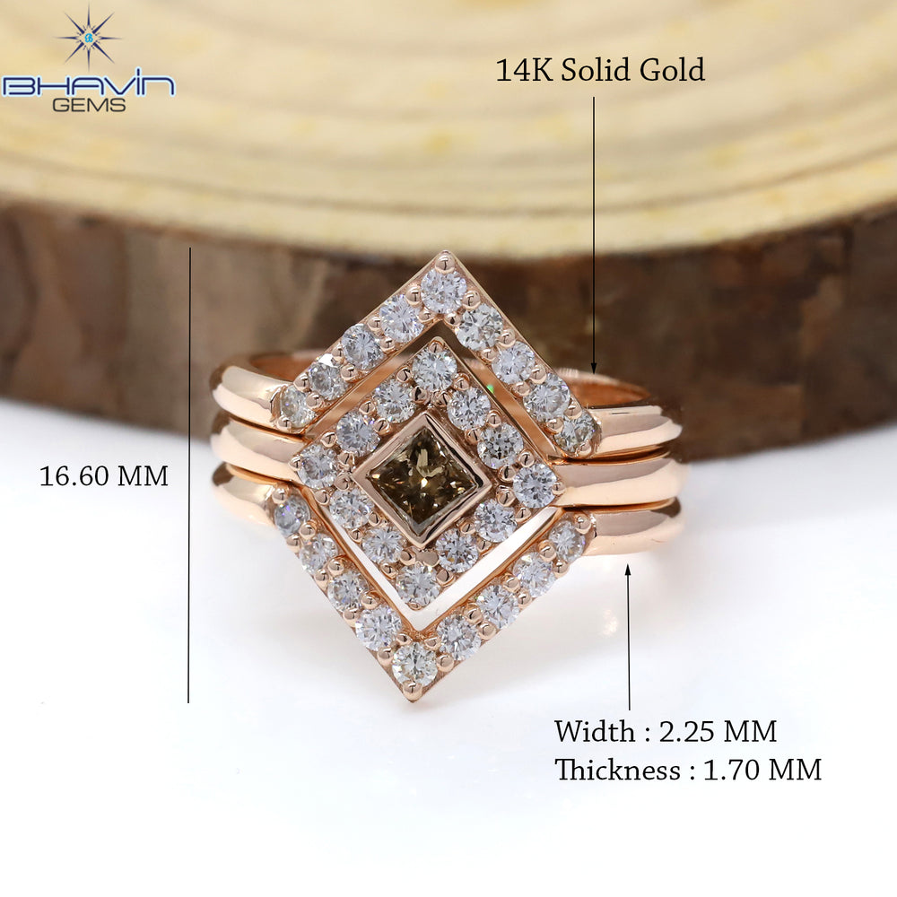 Princess Diamond Natural Diamond Ring Brown Color Gold Ring Engagement Ring