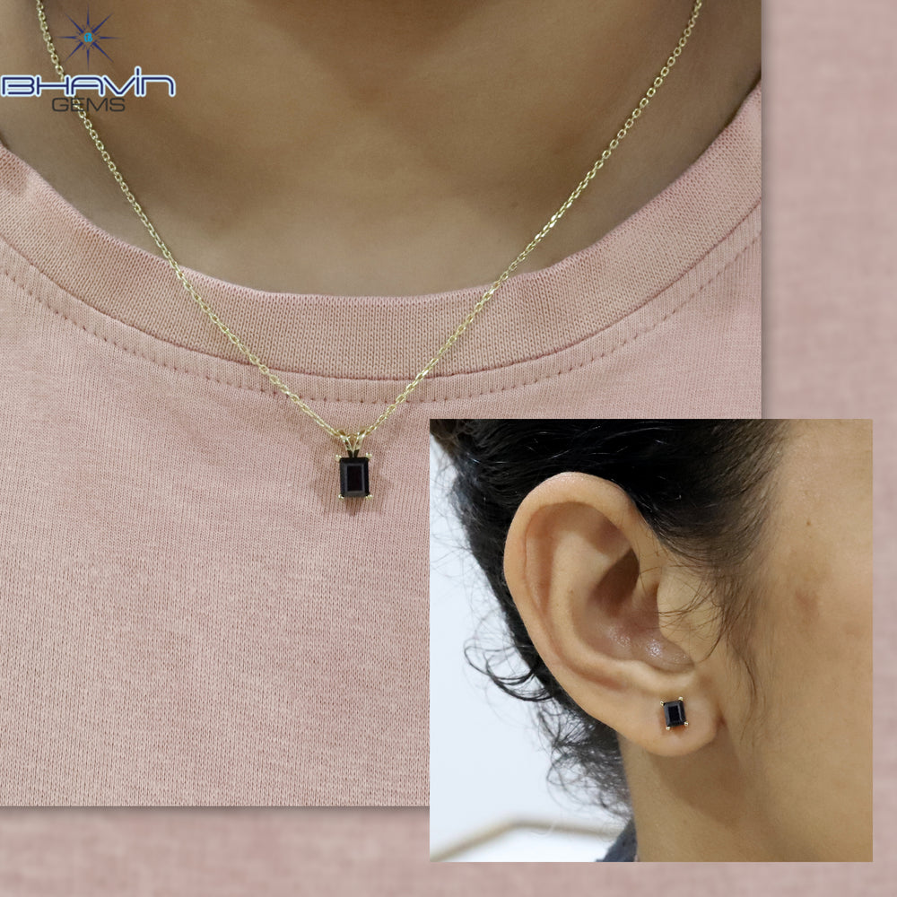 Diamond Pendant-Earring, Emerald Diamond, Black Diamond, Yellow Gold, Bridal Necklace