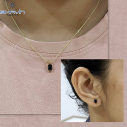 Diamond Pendant-Earring, Emerald Diamond, Black Diamond, Yellow Gold, Bridal Necklace