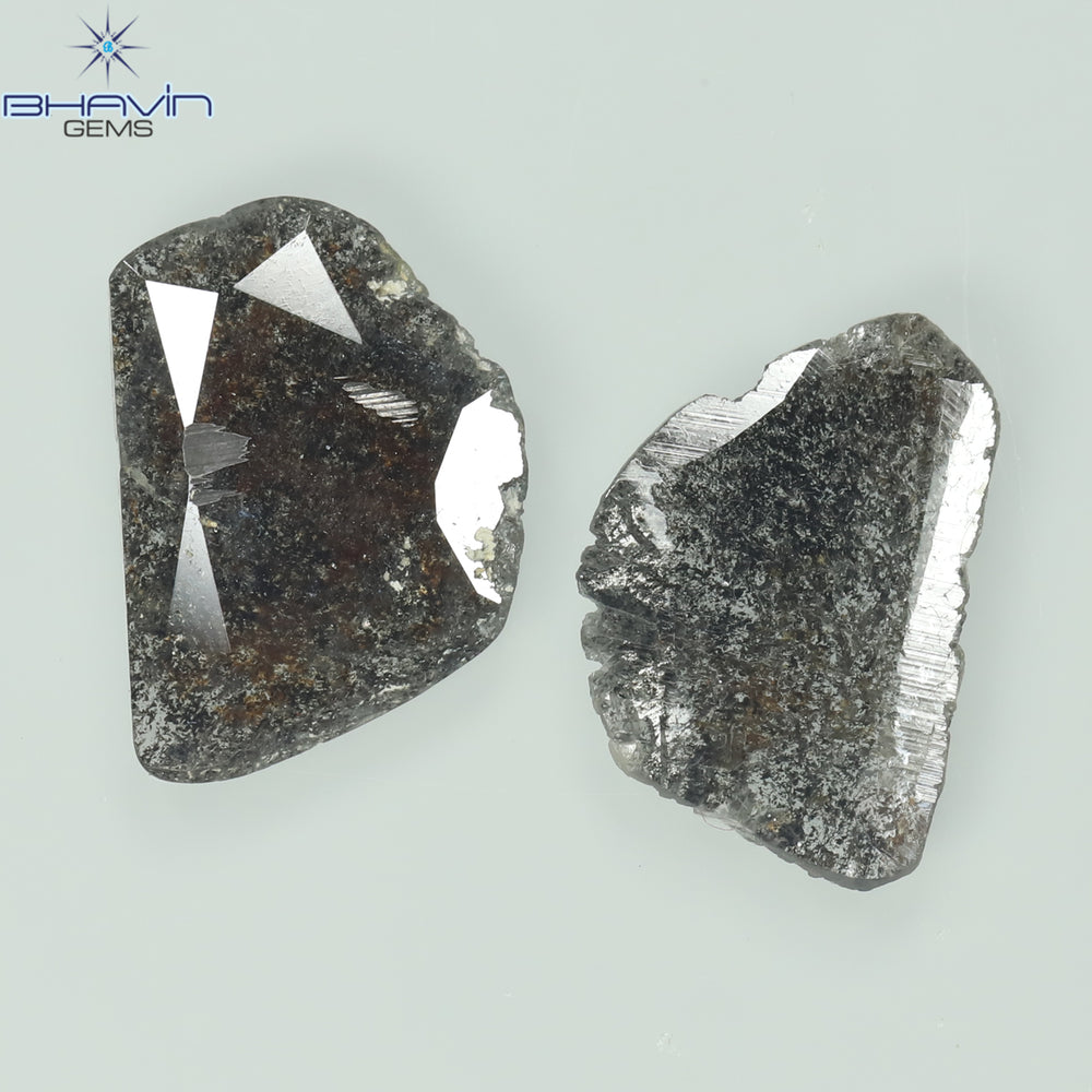 1.76 CT/2 PCS Slice Shape Natural Diamond Salt And Pepper Color I3 Clarity (11.58 MM)