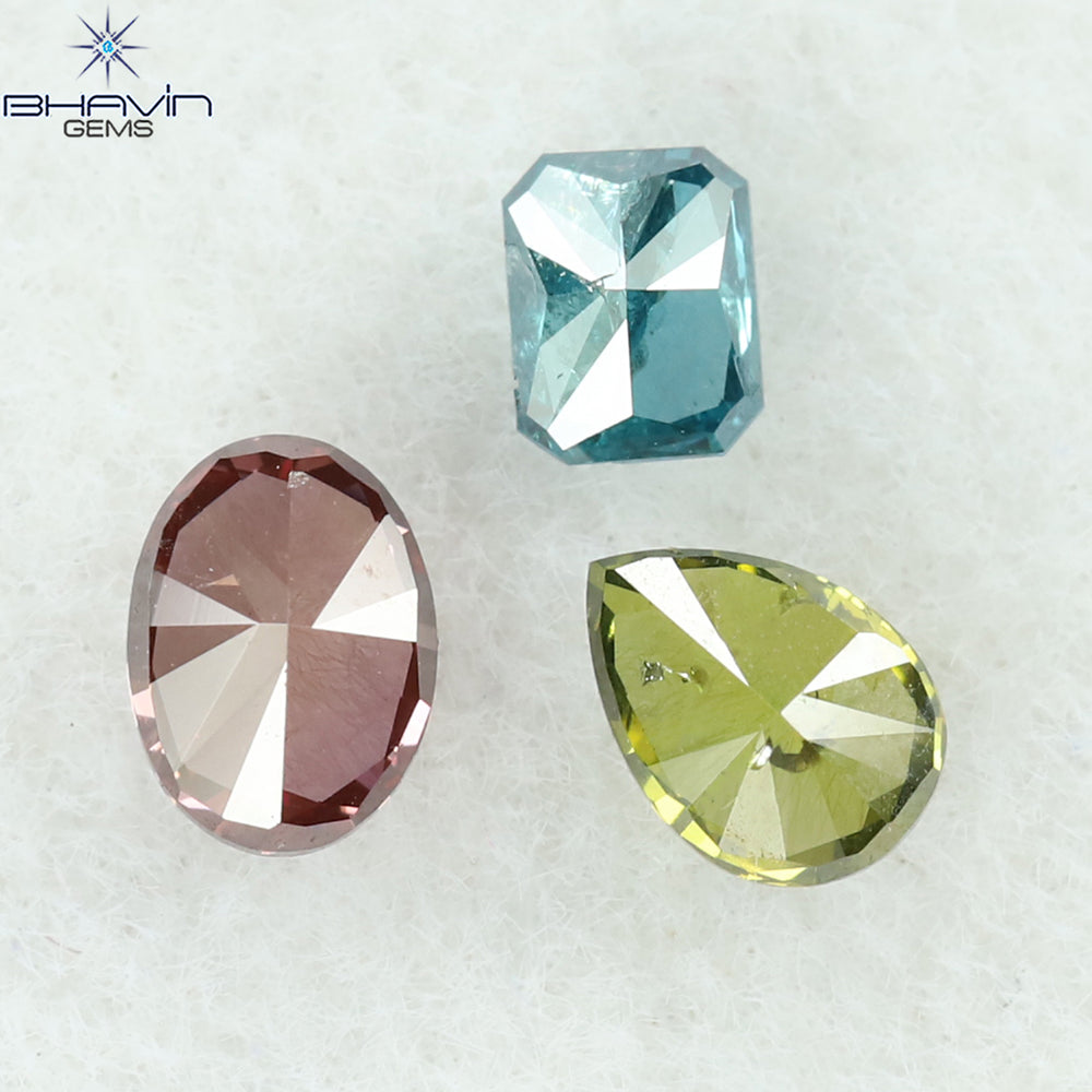 0.39 CT/3 Pcs Mix Shape Natural Diamond Pink Color VS-I1 Clarity (3.85 MM)