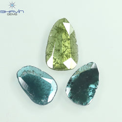 1.74 CT/3 Pcs Slice Shape Natural Diamond Blue Green Color I3 Clarity (11.31 MM)