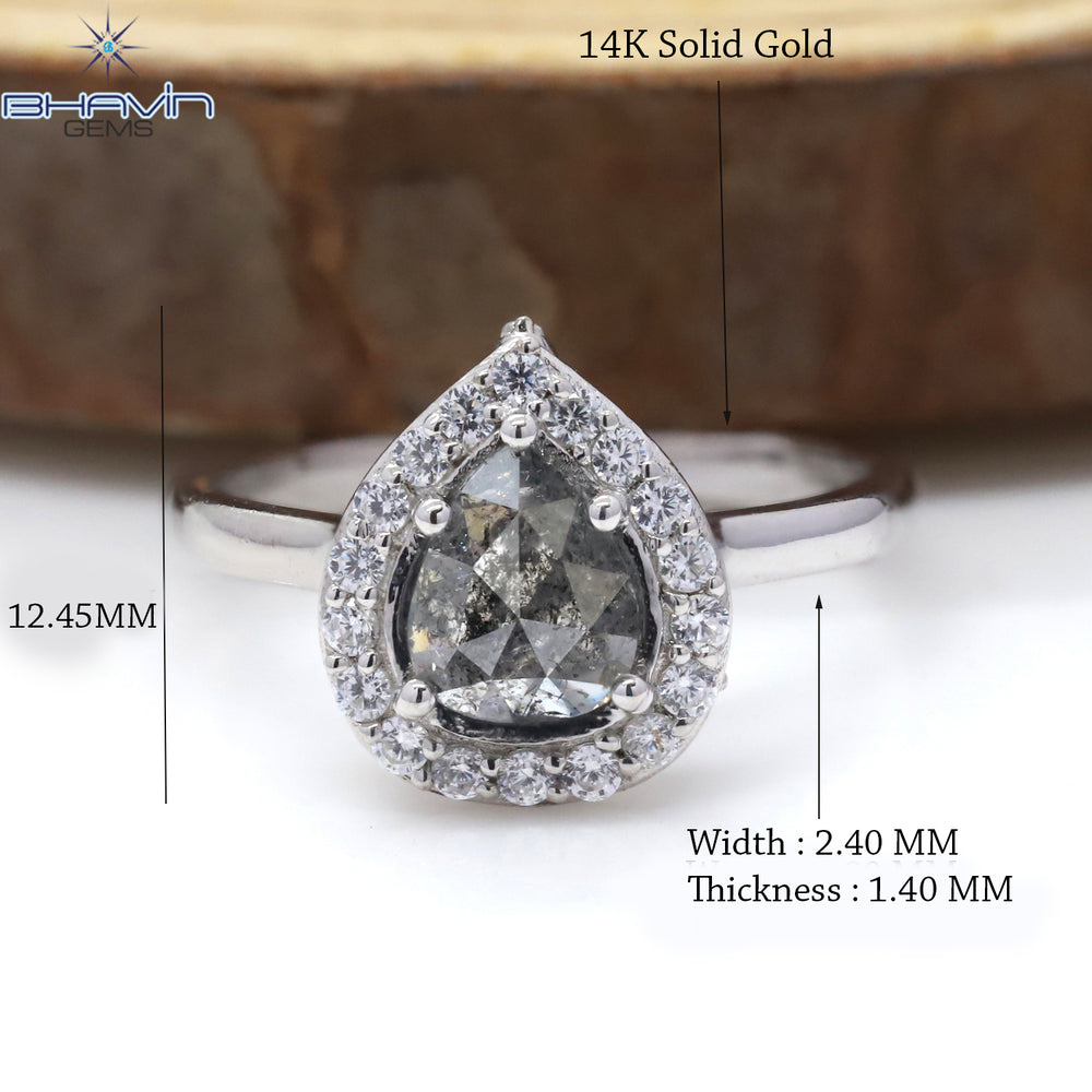 Pear Diamond Natural Diamond Ring Salt And Pepper Color Gold Ring Engagement Ring