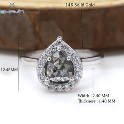 Pear Diamond Natural Diamond Ring Salt And Pepper Color Gold Ring Engagement Ring