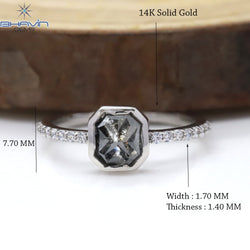 Emerald Diamond Natural Diamond Ring Salt And Pepper Color Gold Ring Engagement Ring