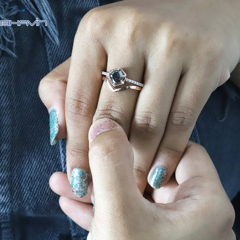 Cushion Diamond, Salt and Pepper Diamond, Natural Diamond Ring, Engagement Ring, Wedding Ring