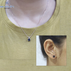 Diamond Pendant-Earring, Round Diamond, Black Diamond, Yellow Gold, Bridal Necklace