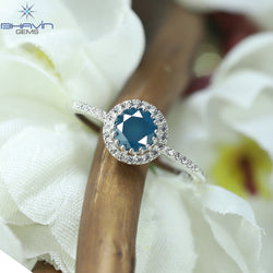 Gold Metal Blue Round Shape Diamond Engagement Ring And Wedding Diamond Ring
