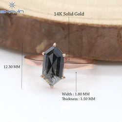 Hexagon Diamond Natural Diamond Ring Salt And Papper Diamond Gold Ring Engagement