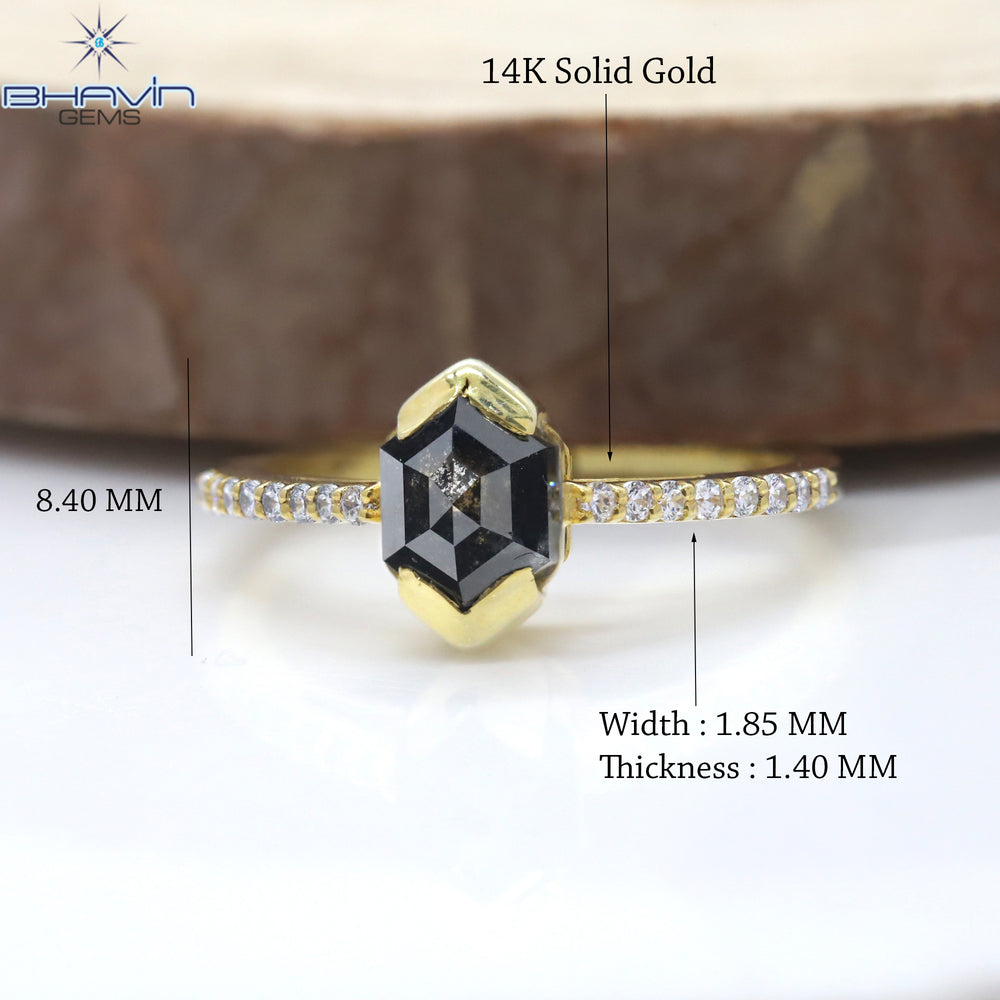 Hexagon Diamond Salt And Pepper Diamond Natural Diamond Ring Gold Ring Engagement Ring