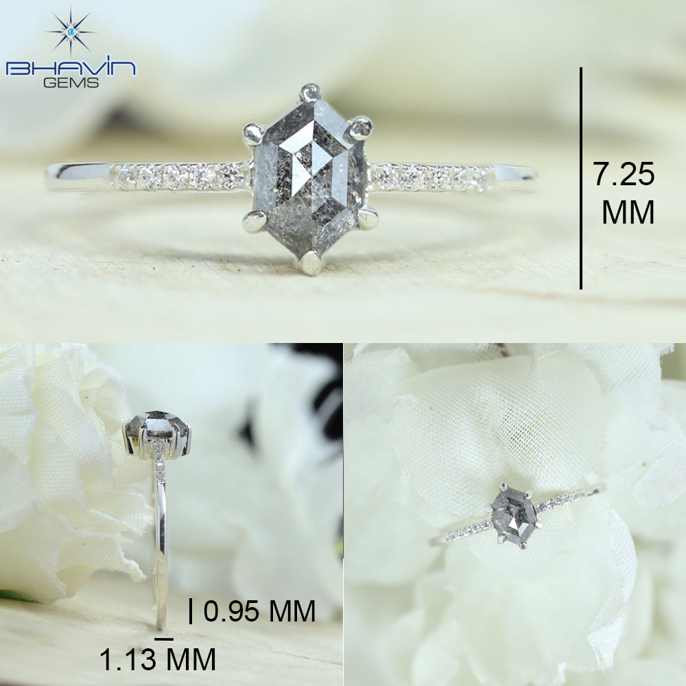 Hexagon Diamond Natural Diamond Ring Gray Color Gold Ring Engagement Ring