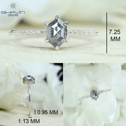 Hexagon Diamond Natural Diamond Ring Gray Color Gold Ring Engagement Ring