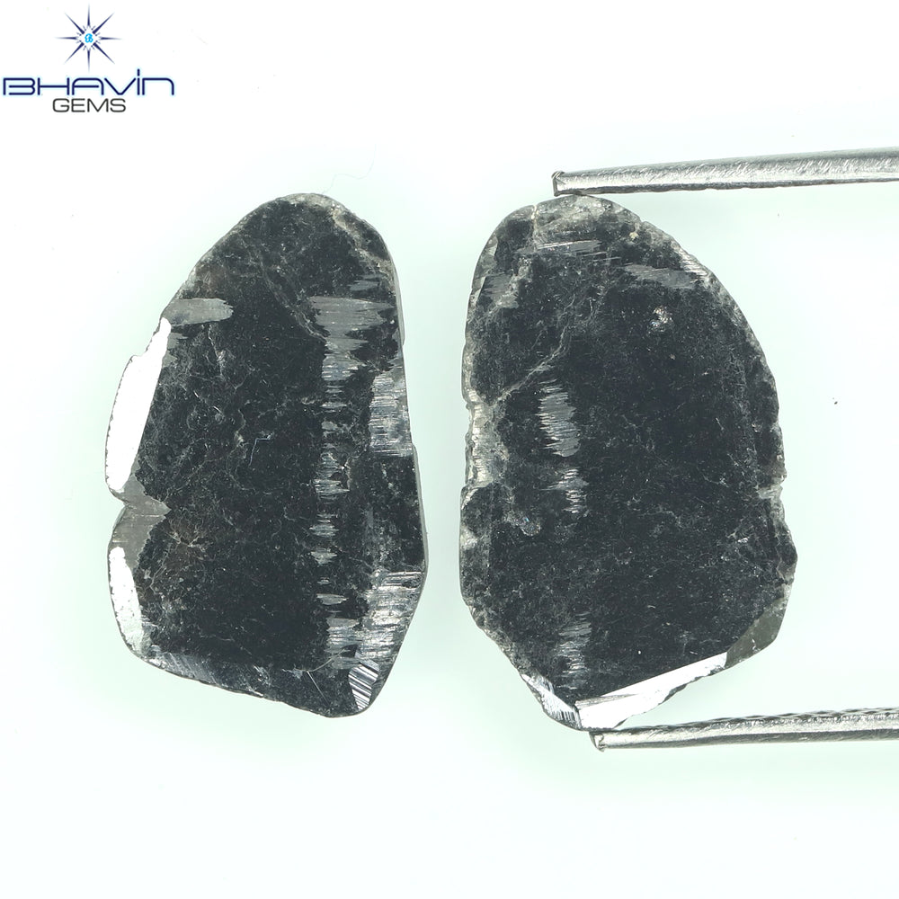 2.54 CT/2 PCS Slice Shape Natural Diamond Black Color I3 Clarity (13.15 MM)