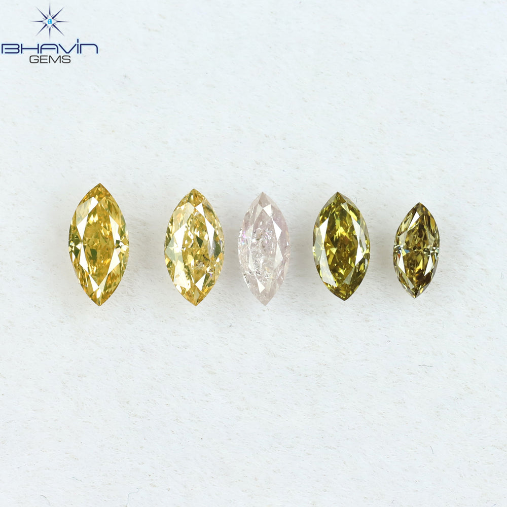 0.46 CT/5 Pcs Marquise Shape Natural Diamond Mix Color SI2 Clarity (4.75 MM)