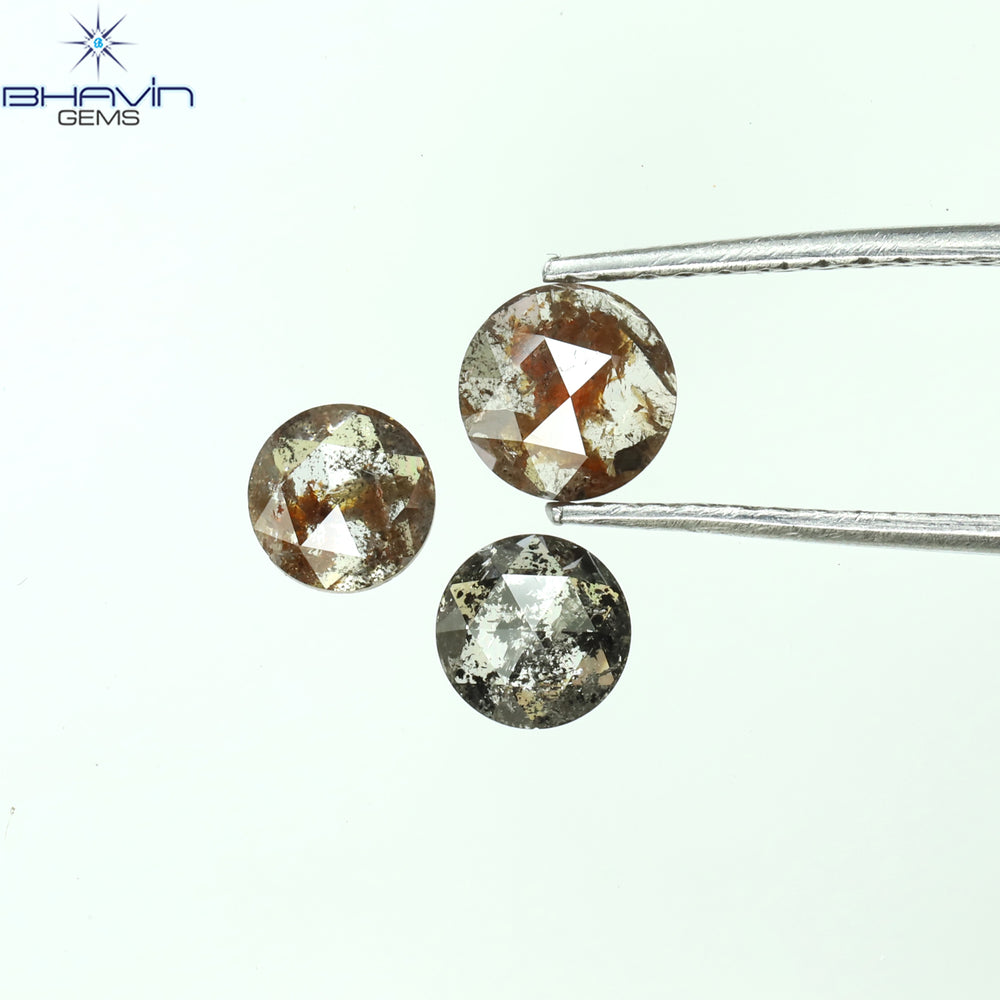 0.99 CT/3 Pcs Round Rose Cut Shape Natural Diamond Salt And Pepper Color I3 Clarity (4.90 MM)