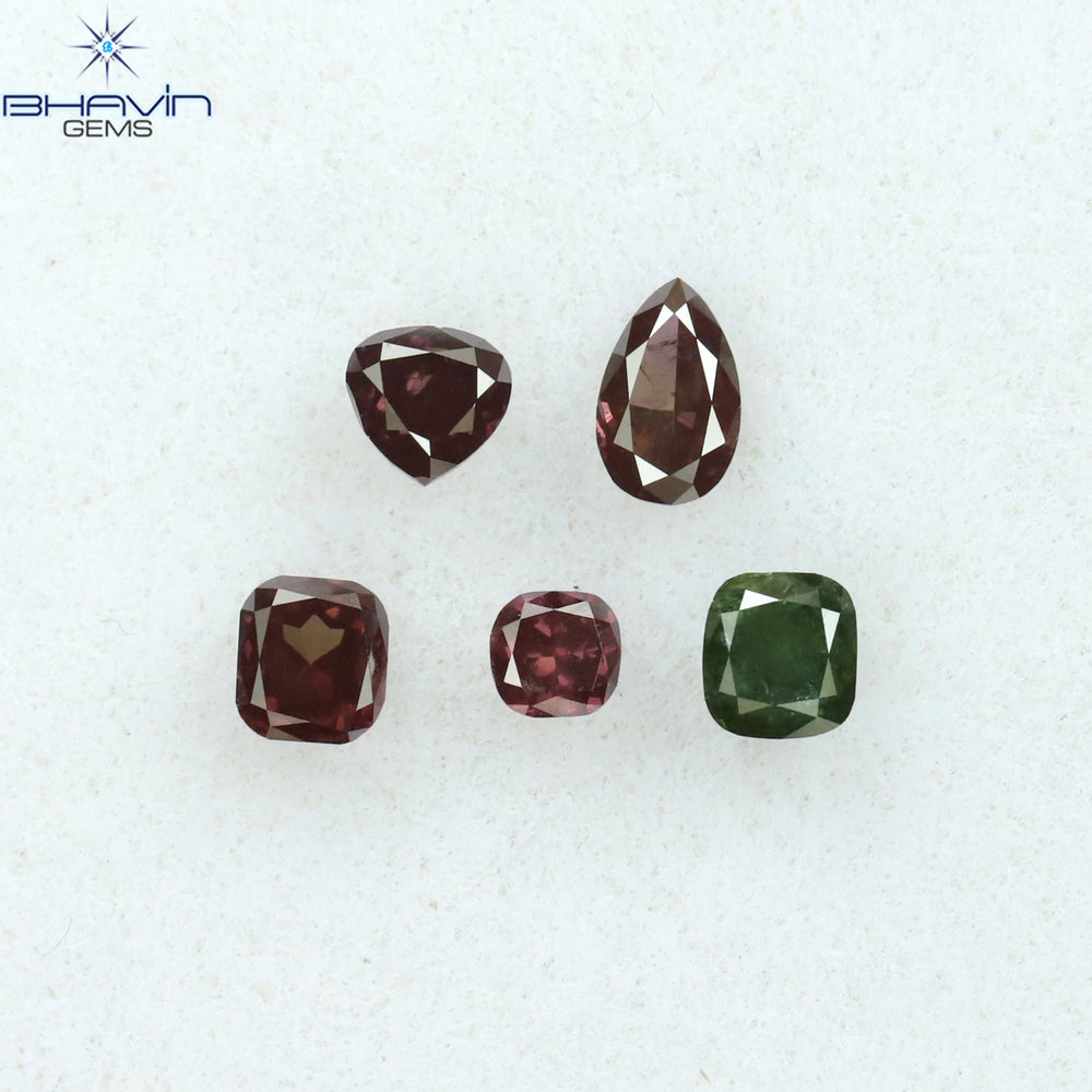 0.56 CT/5 Pcs Mix Shape Natural Diamond Pink Color SI2 Clarity (4.05 MM)