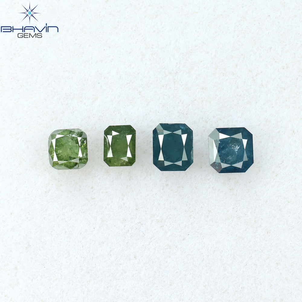 0.73 CT/4 Pcs Radiant Shape Natural Diamond Blue Green Color I3 Clarity (3.30 MM)