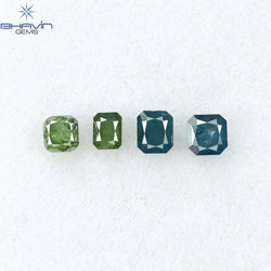 0.73 CT/4 Pcs Radiant Shape Natural Diamond Blue Green Color I3 Clarity (3.30 MM)