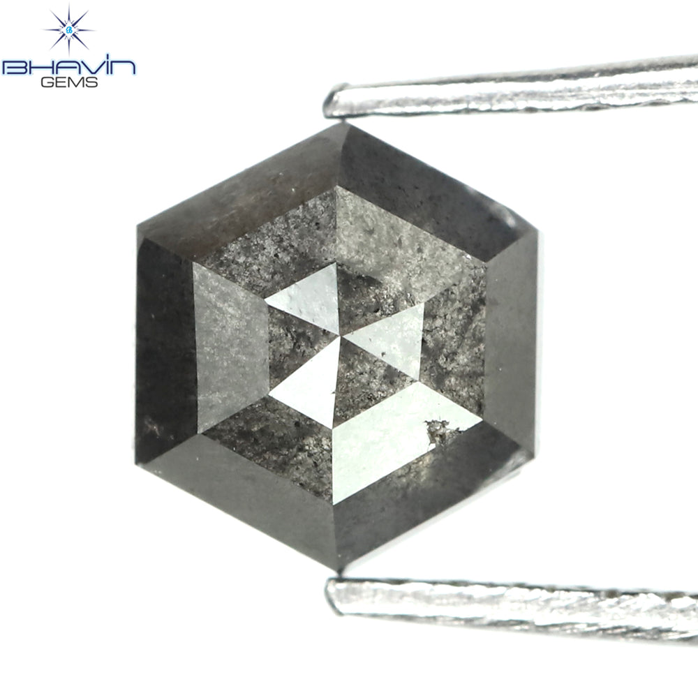 1.13 CT Hexagon Shape Natural Loose Diamond Salt And Pepper Color I3 Clarity (6.60 MM)