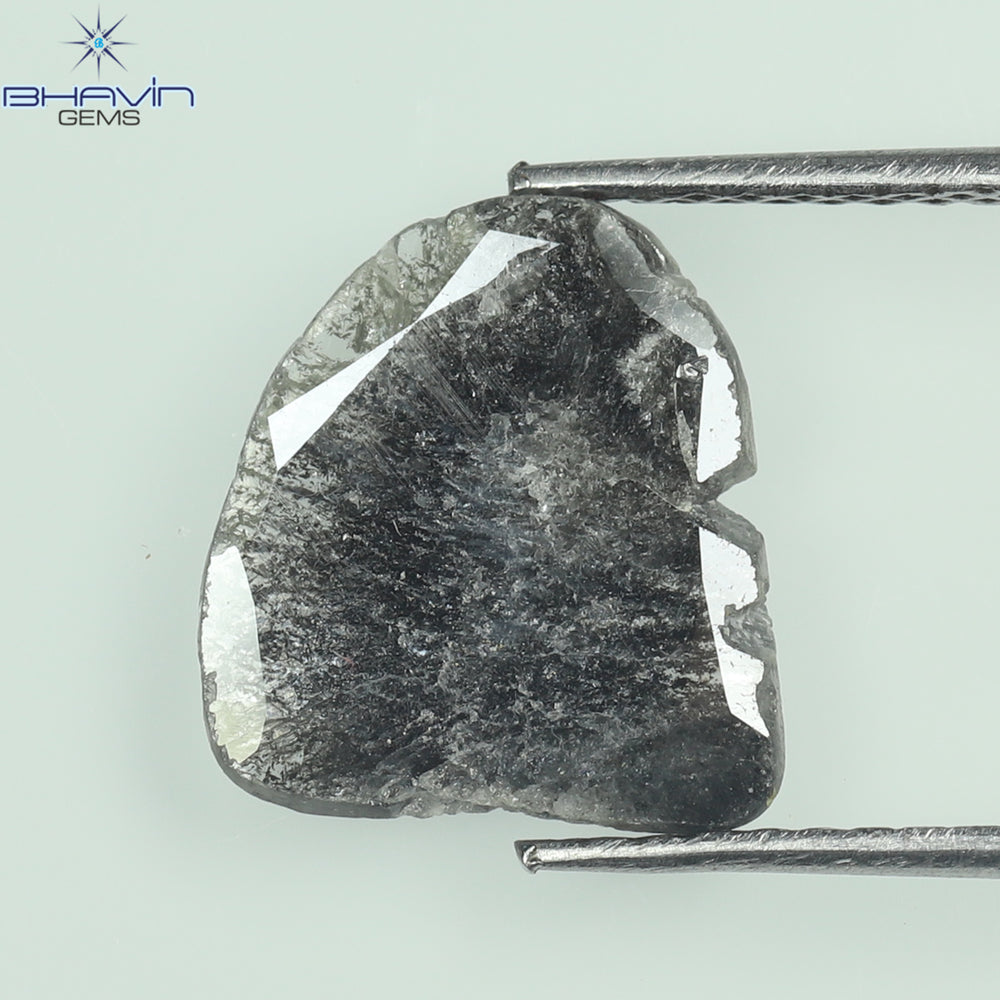 1.39 CT Slice Shape Natural Diamond Salt And Pepper Color I3 Clarity (10.77 MM)